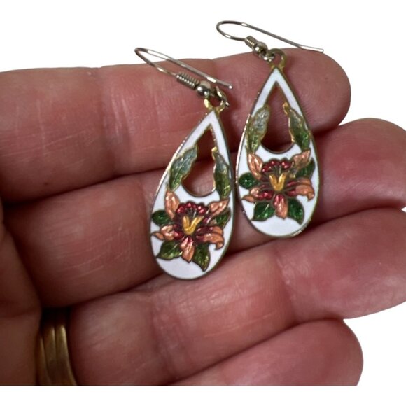 Enamel Columbine Dangle Earrings - Picture 1 of 3